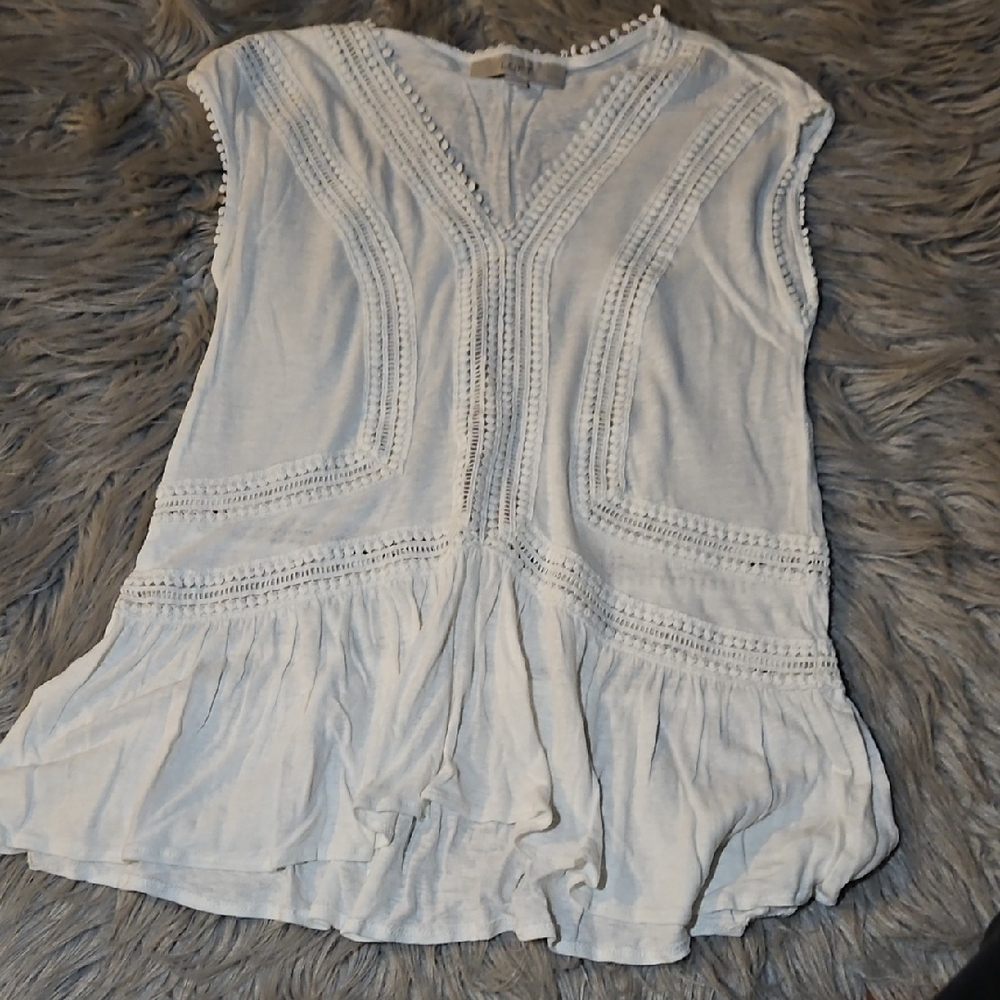 LOFT White Textured Cap Sleeve Blouse